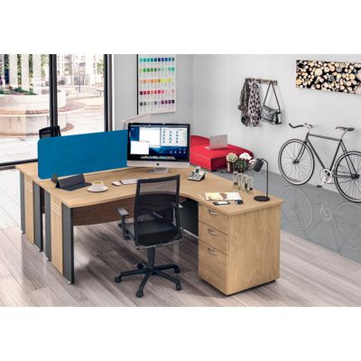 3253310106833-Bureau compact à droite DUAL - L180 cm - Pieds alu - plateau imitation Erable (Pieds de renfort ou caisson bout de bureau obligatoire à rajou--1