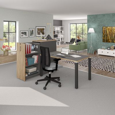 3253310146068-Bureau droit EXPRIM - L180 cm - Plateau imitation Erable - Pieds carbone--1