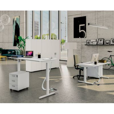 3253310160002-Bureau LEVEL - Bureau éléctrique - L140 - pied blanc - plateau Blanc perle--1