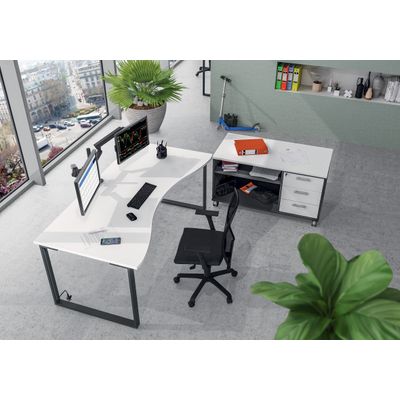3253310280748-Bureau vague symétrique LOFTER - L180 cm - Plateau imitation noyer - pied Carbone--1