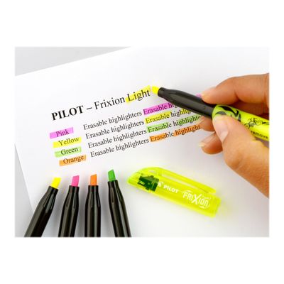 3131910546818-Pilot FriXion Light - Pack de 4 surligneurs - vert, jaune, orange, rose-Gros plan-1