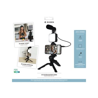 3571211456964-Bigben Vlogging kit live stream - kit d'accessoires contenant un trépied, une Led flash, un micro et-Avant-3