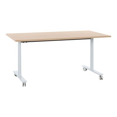 3483600857972-Table de réunion mobile et rabattable YES ! - 140 cm - Pieds blancs - Chêne-Angle gauche-0