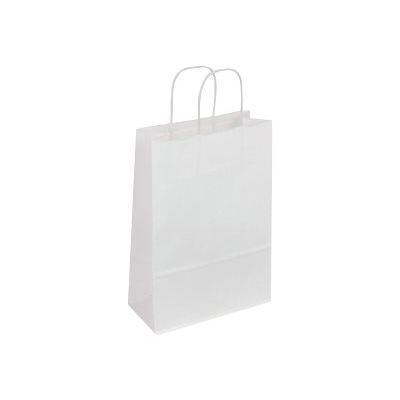 3135250985405-50 Sacs cadeau kraft - poignées torsadées - 14 cm x 8 cm x 21 cm - blanc-Angle gauche-0