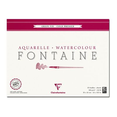 3329680964158-Clairefontaine Fontaine - Bloc de papier aquarelle grain fin - 30 x 40 cm - 25 feuilles - 300 g/m