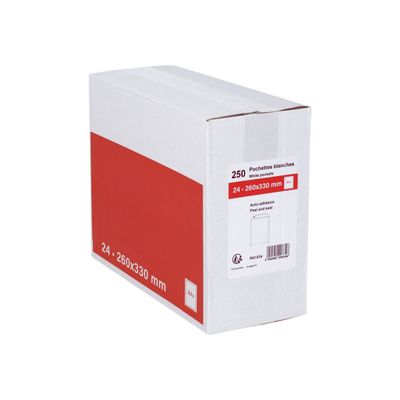 3250650008346-GPV - 250 Pochettes Enveloppes 24 260 x 330 mm - 90 gr - sans fenêtre - blanc - bande adhé-Angle droit-1