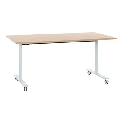 3483600875525-Table de réunion mobile et rabattable YES ! - 120 cm - Pieds blancs - Chêne-Angle gauche-0