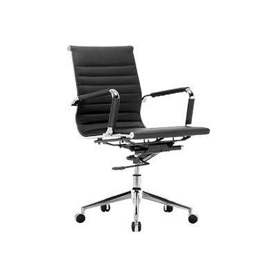 3700339883806-Fauteuil de bureau WARREN - accoudoirs fixes - dossier bas - cuir noir-Angle gauche-1