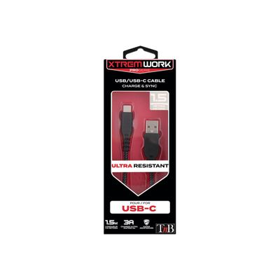 3303170089293-T'nB Xtrem work Pro - Câble USB 2.0 vers USB type-C - 1.5 m - noir/gris-Avant-2