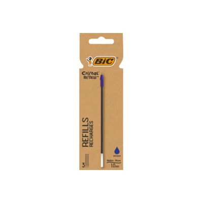 3086123681446-BIC Cristal Re'New - Pack de 3 recharges pour stylo à bille - bleu-Avant-0