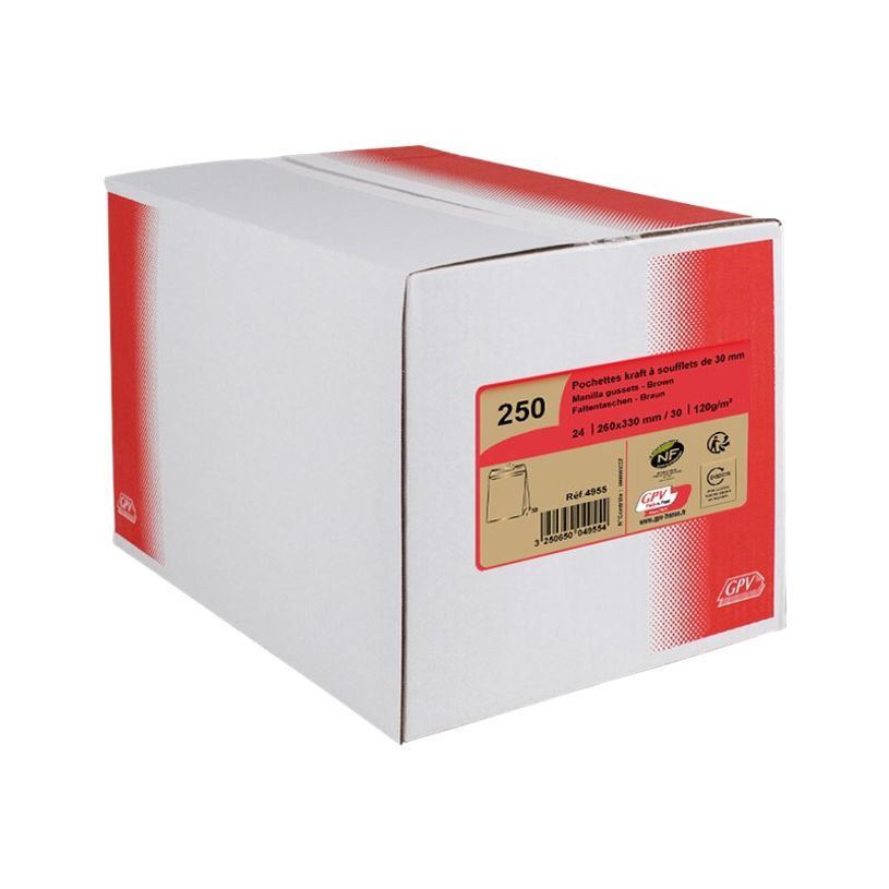 3250650049554-GPV Pack'n Post - 250 Pochettes kraft à soufflets 260 x 330 mm - 120 gr - bande adhésive-P_4955_1-0