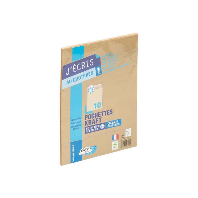 3250650066308-GPV - 10 Pochettes Enveloppes C5 162 x 229 mm - 85 gr - sans fenêtre - kraft - bande adhésiv-P_35301_1-0