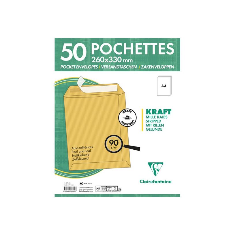 3329680575507-Clairefontaine - enveloppe - taille 24 - 260 x 330 mm - extrémité ouverte - brun - pack -P_300038137_2-1