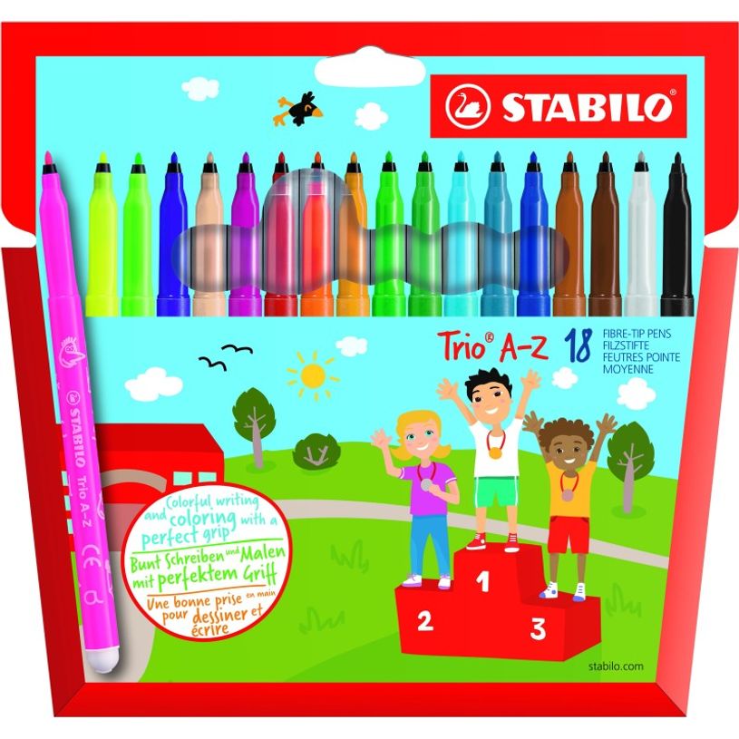 4006381355254-STABILO Trio A-Z - 18 Feutres - pointe moyenne - format spécial-P_378118_2-0