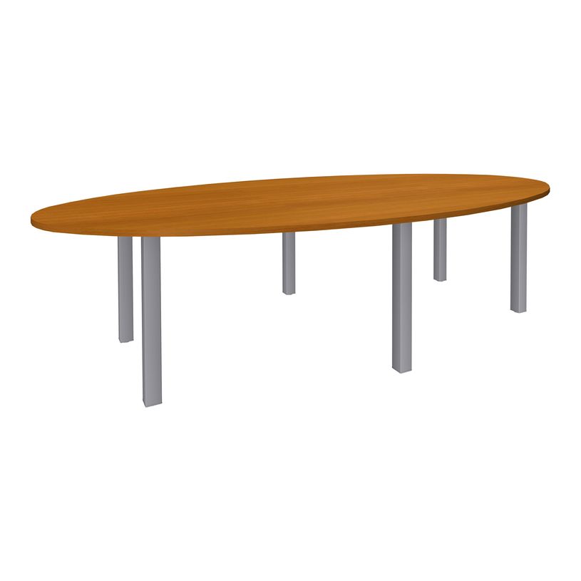 3253310171497-Table de réunion ovale - L280 cm - pieds exprim alu - Plateau imitation merisier -P_400001666_1-0
