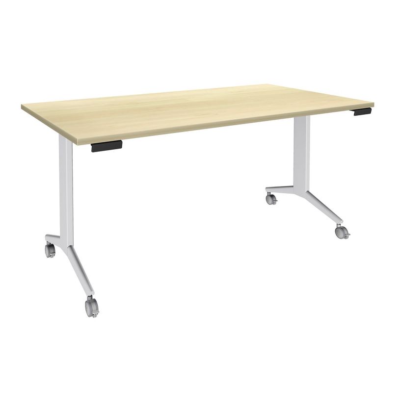 3253310171558-Table de réunion abattantes - L160 x P80 cm - pied blanc - plateau imitation érable-P_400001670_1-0