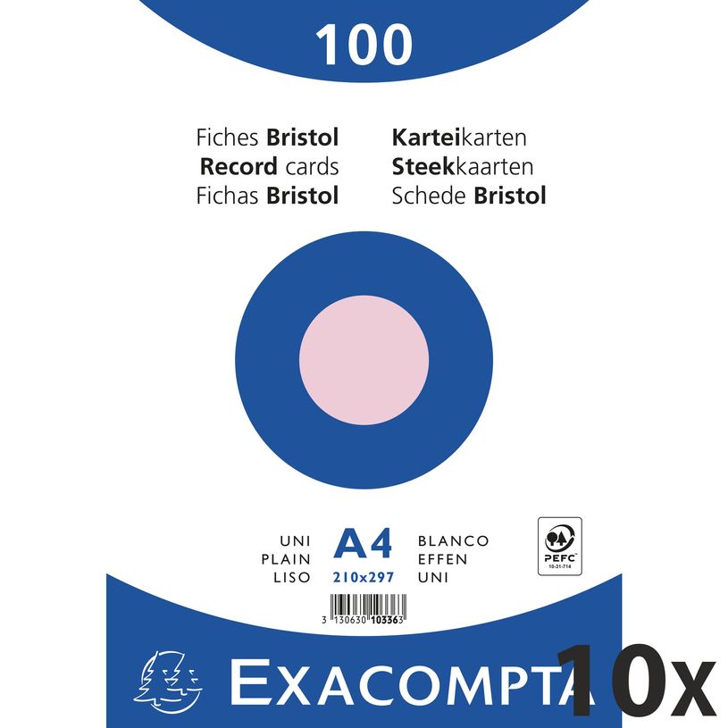 3130632103361-Exacompta - 10 Packs de 100 Fiches Bristol - A4 - unies - non perforées - rose-P_400005599_1-0