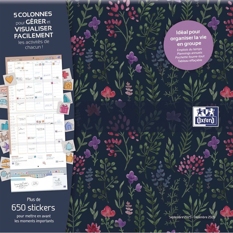 3147280205156-Calendrier Flowers 16 mois - 30 x 30 cm - différents modèles disponibles - Oxford-P_400007212_4-1