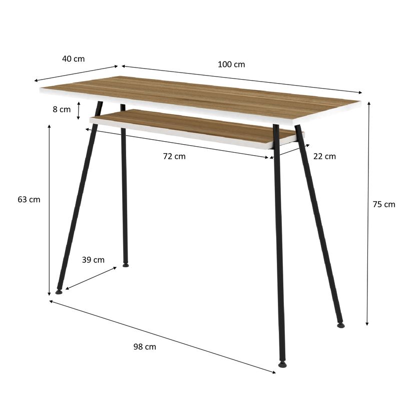 0000006695675-EasyHome - Bureau télétravail LV1 100 cm - avec tablette - noyer - pieds noirs-P_400007619_4-3