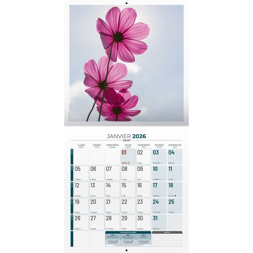 3592930027068-Calendrier illustré BOUCHUT 30 x 30 cm FLEURS 70 %--1