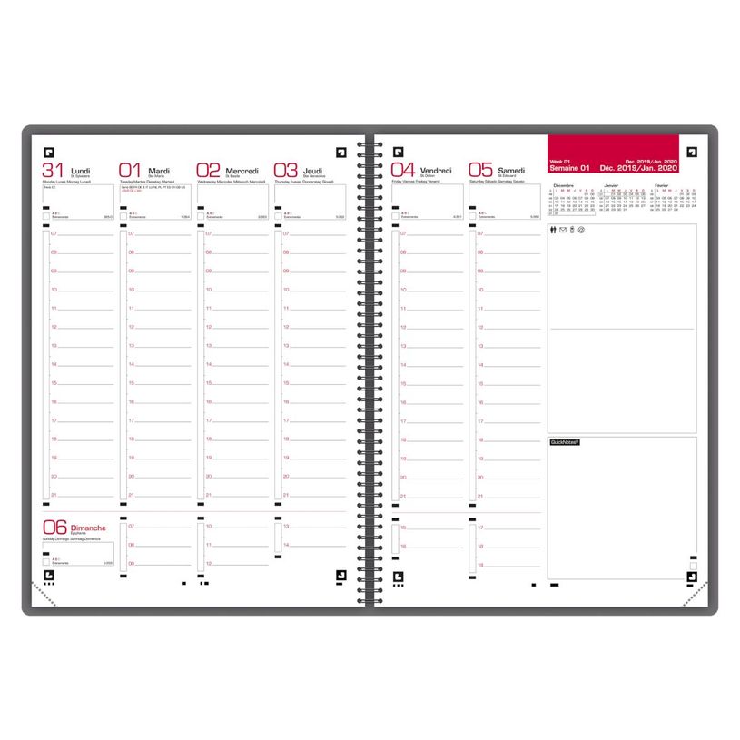3147280219658-Agenda spiralé à élastique My Fab - 1 semaine sur 2 pages - 15 x 21 cm - rouge - Oxford--1