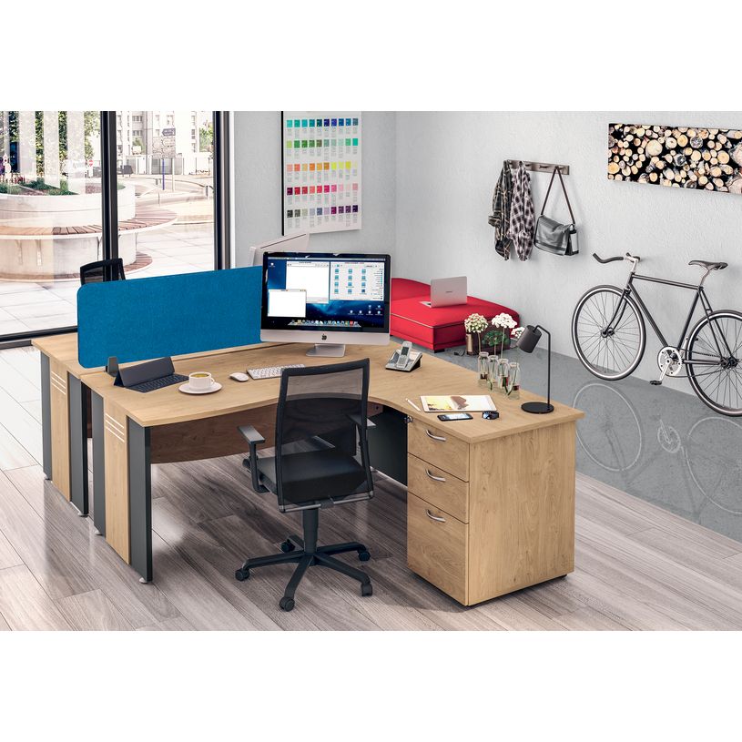 3253310175334-Bureau compact à gauche DUAL - L160 cm - Pieds Anthracite - plateau imitation Chêne clair (Pieds de renfort ou caisson bout de bureau obligat-P_400009057_3-1