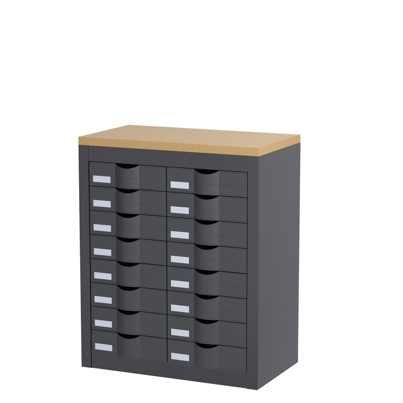 3660141020403-Meuble de rangement - 2 colonnes et 16 tiroirs - H75 x L60,5 x P33,5 cm - anthracite-P_400009597_1-0