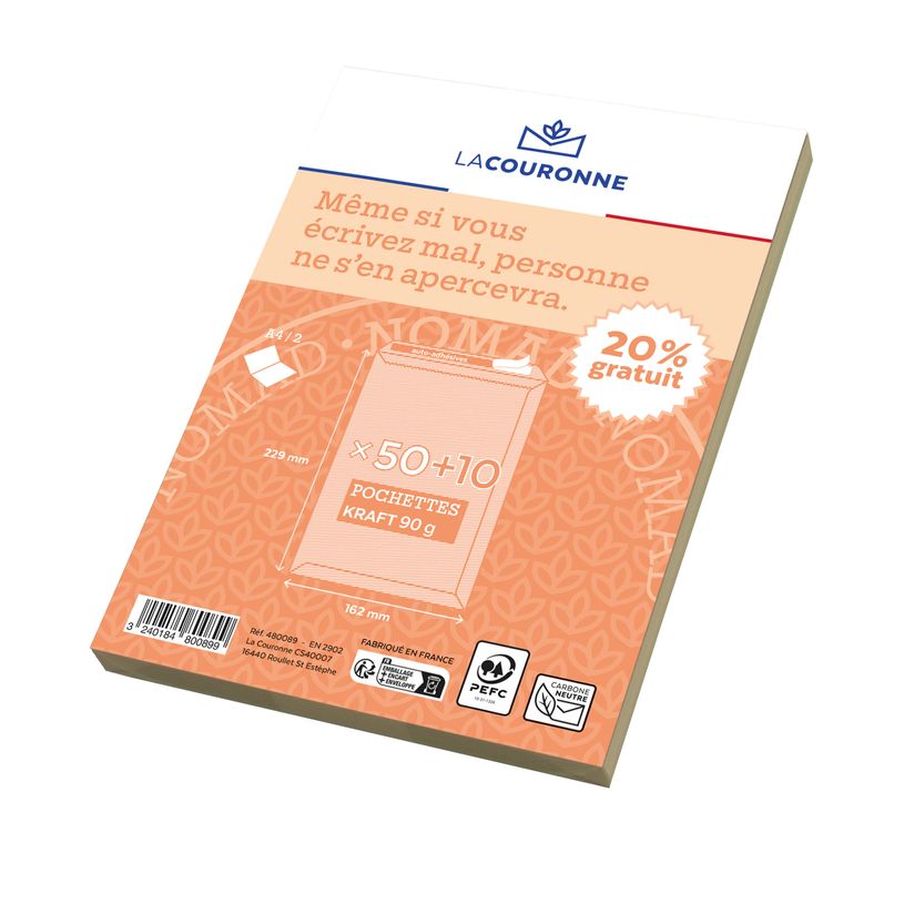 3240184800899-La Couronne - 60 Pochettes  (dont 20% gratuit) - C5 162 x 229 mm - 90 gr - sans fenêtre --P_400010326_1-0