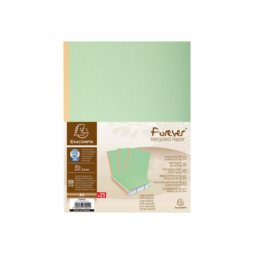3288587701047-Exacompta Forever - 10 Paquets de 25 Chemises dos toilé - 320 gr - vert pré-P_400010988_2-1