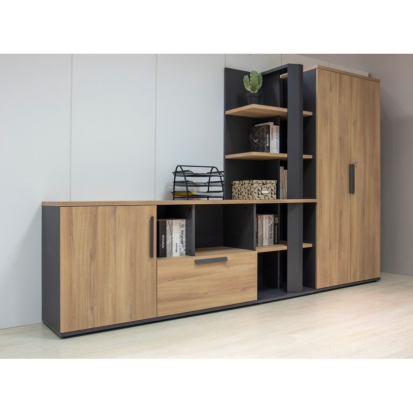 3483601088795-Armoire haute ARCADE -  L81 x H184 x P45 - 2 portes - chêne/anthracite-P_400013553_2-1