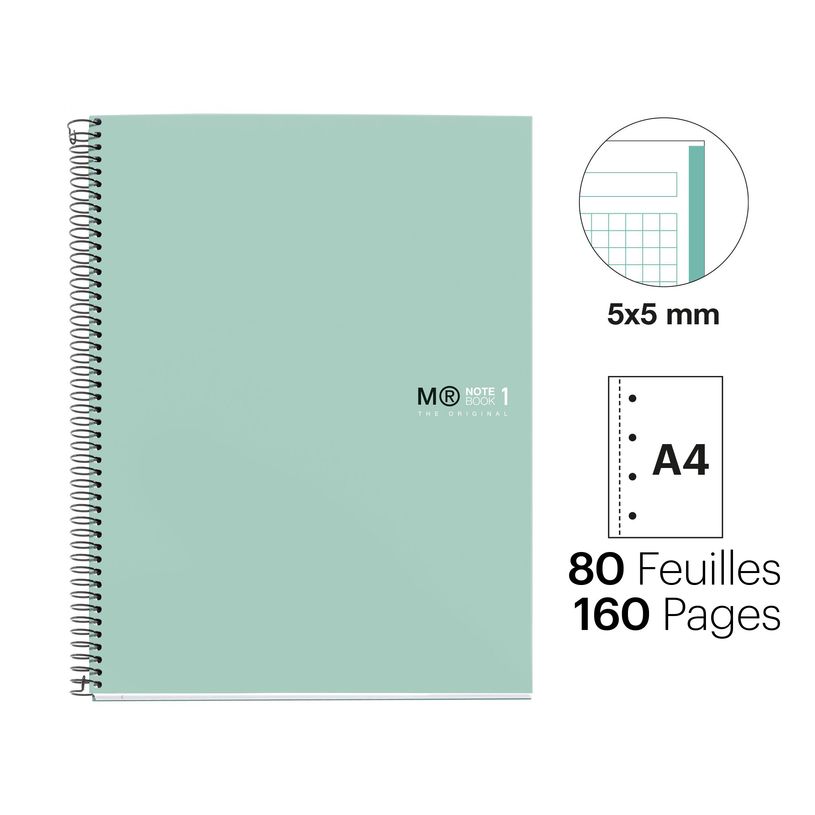 8422593465790-THE ORIGINAL NOTEBOOK, couverture rigide, A4, quadrillage 5x5 mm, 80 feuilles de 1 couleur,  Miquelrius--1