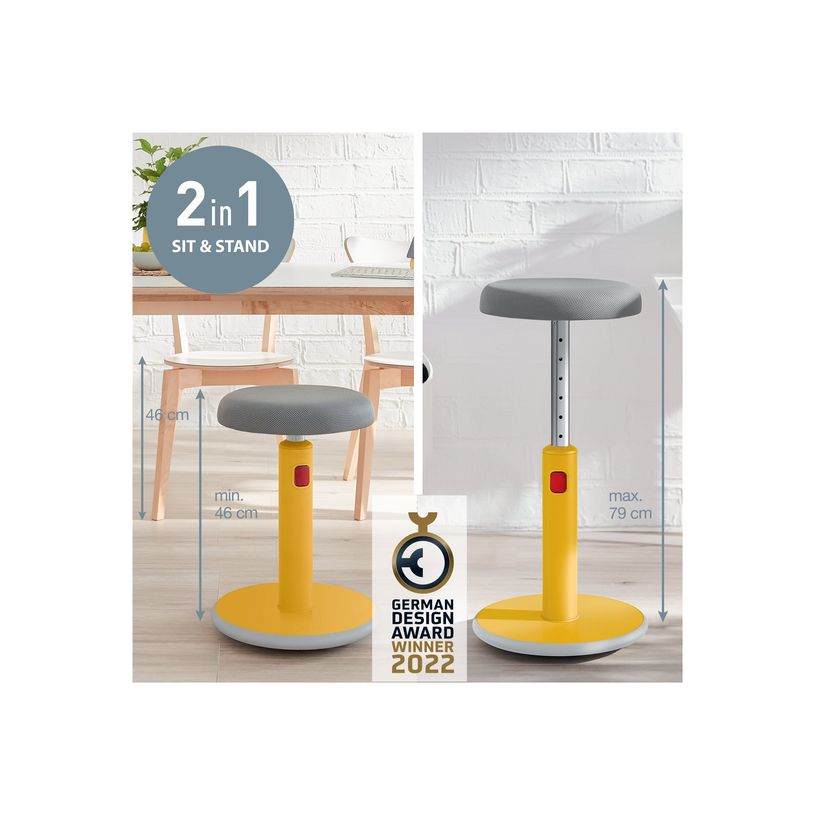 4002432129454-Leitz Ergo - Tabouret ergonomique assis/debout - hauteur réglable jusqu'à 79 cm - Jaune -P_405148760_7-5