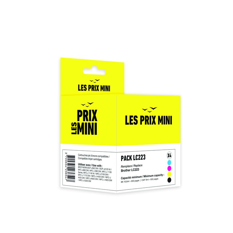 3700654236547-Cartouche compatible Brother LC223 - Pack de 4 - noir, cyan, magenta, jaune - LES PRIX MIN-P_405149504_1-0