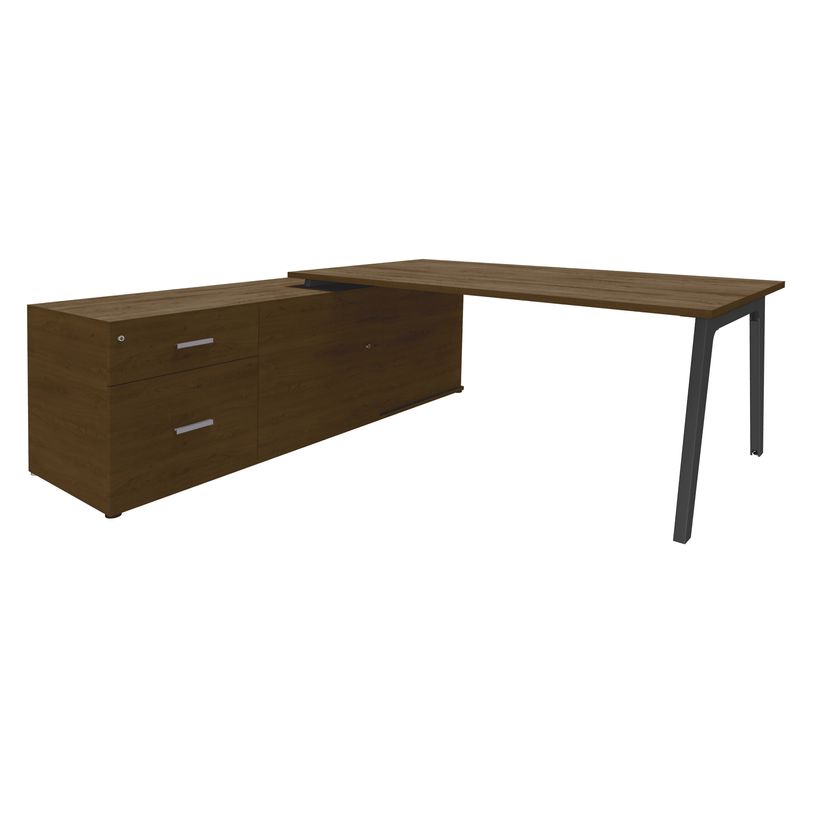 3253310392458-Bureau STEELY Manager - L180 x P100 x H72,5 cm - console retour à gauche (2 tiroirs) L200 x P60 x H72,5 cm - pieds car-P_405150773_1-0