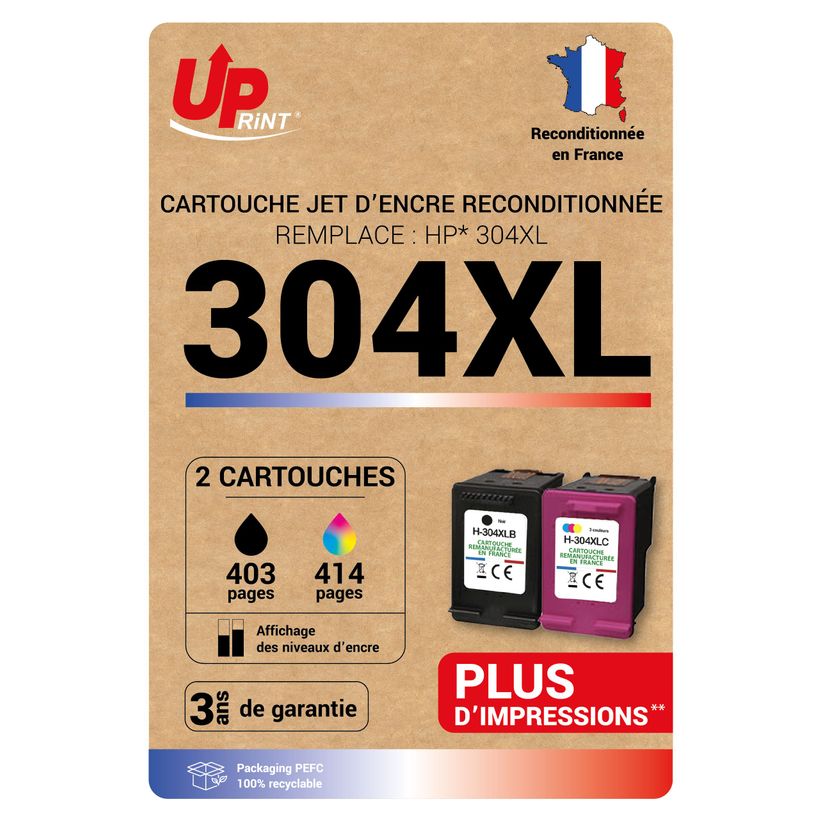 3584770130237-Cartouche compatible HP 304XL - Pack de 2 - noir, cyan, magenta, jaune - Uprint-P_405150785_1-0
