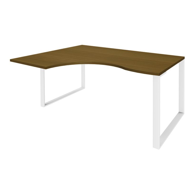 3253310226456-Bureau compact LOFTER - L160 cm - Retour à gauche - Plateau imitation noyer - pied blanc - (pied de renfort obligat-P_405152110_1-0