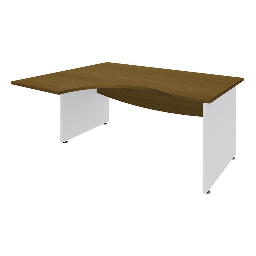 3253310294530-Bureau compact à gauche DUAL - L160 cm - Pieds blanc - plateau imitation noyer (Pieds de renfort ou caisson bout de bureau obligat-P_405152144_1-0