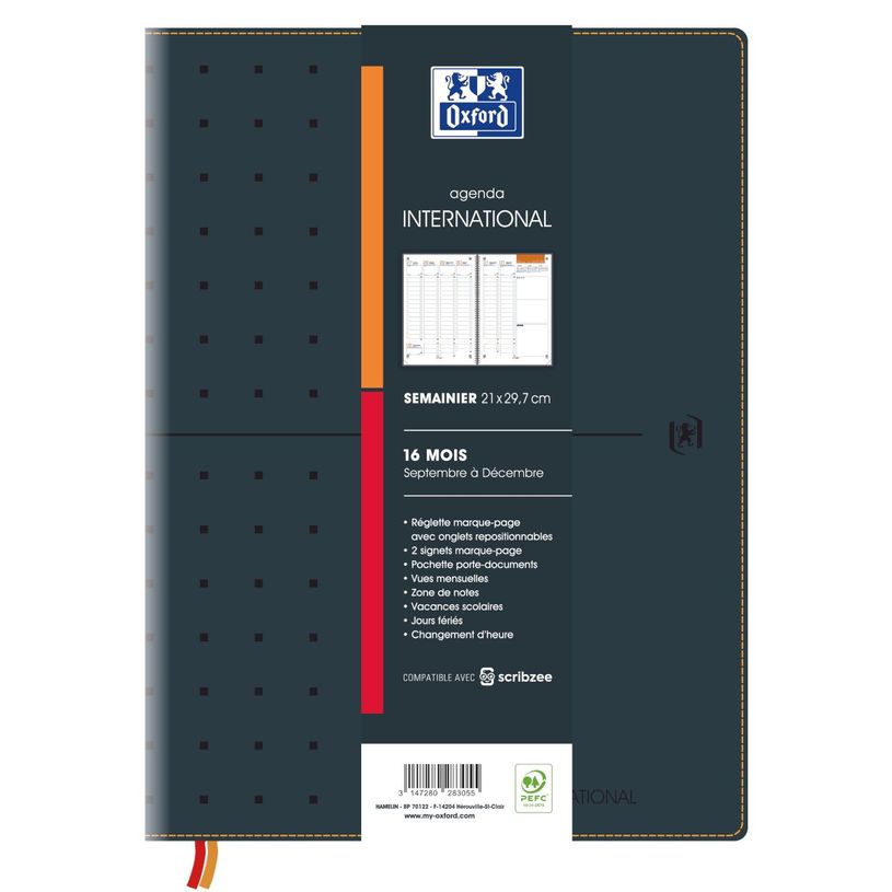 3147280283055-Agenda Oxford International - 16 mois - 1 semaine sur 2 pages - 21x29,7 cm - Colori Noir --P_405161816_2-0