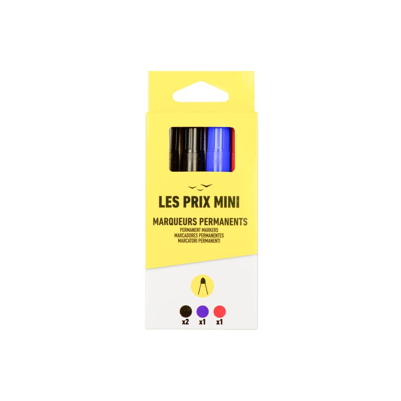 3539012004456-Les Prix Mini - Pack de 4 Marqueurs permanents : 2 noirs, 1 rouge, 1 bleu - pointe large-P_405162780_1-0