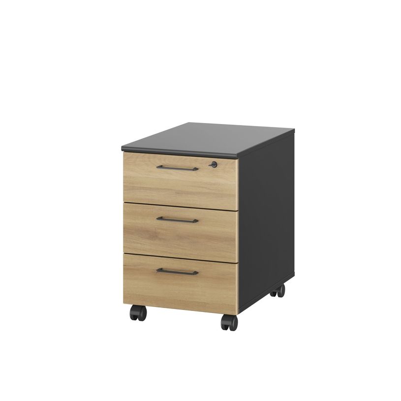 3483601225589-Caisson mobile JAZZ+ - Profondeur 60 cm - 3 tiroirs - chêne du bocage-P_405165117_1-0