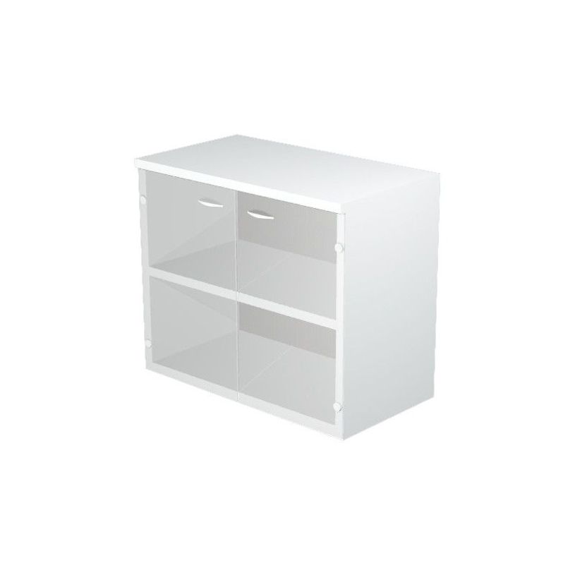 7331920002311-Bibliothèque basse Trend - L80xP35xH72 cm - 2 portes en verre dépoli - blanc-P_405165841_1-0