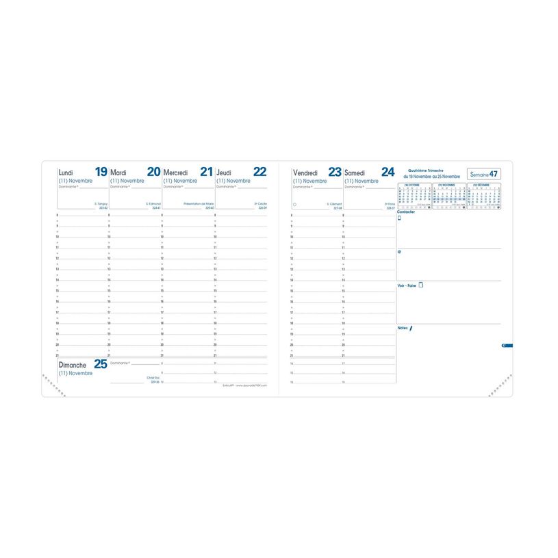 3371010510016-Quo Vadis - Agenda - 2025 - Exécutif - Semainier Planning - Français - Colette - Bleu - 13 mois de décembre à décembre - 16x16 cm - Papier Clairefontaine blanc - Fabri--3