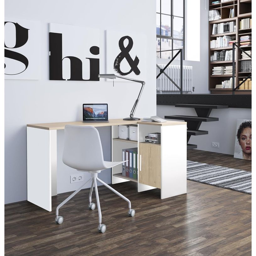 0404051884648-Bureau d'angle LIVERPOOL - blanc et imitation chêne clair-P_405188464_4-3