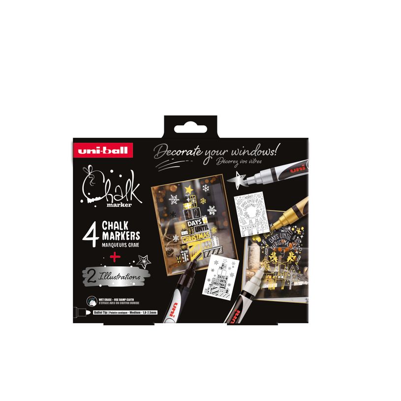 3701614900416-Coffret de Noël CHALK MARKERS – Thème scandinave - 4 marqueurs craie pointe medium avec 2 illustrations à reproduire offertes – couleurs scandin-P_405223540_1-0