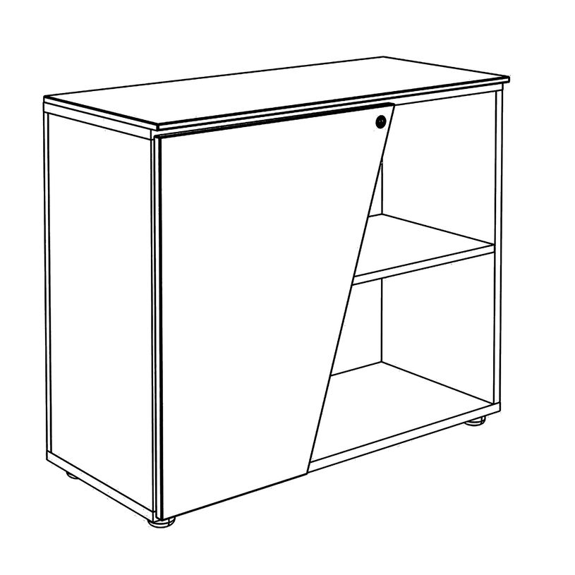 3253310544444-Armoire basse KHEOPS  - porte à gauche - structure blanc perle - finition imitation noyer-P_405224005_2-1