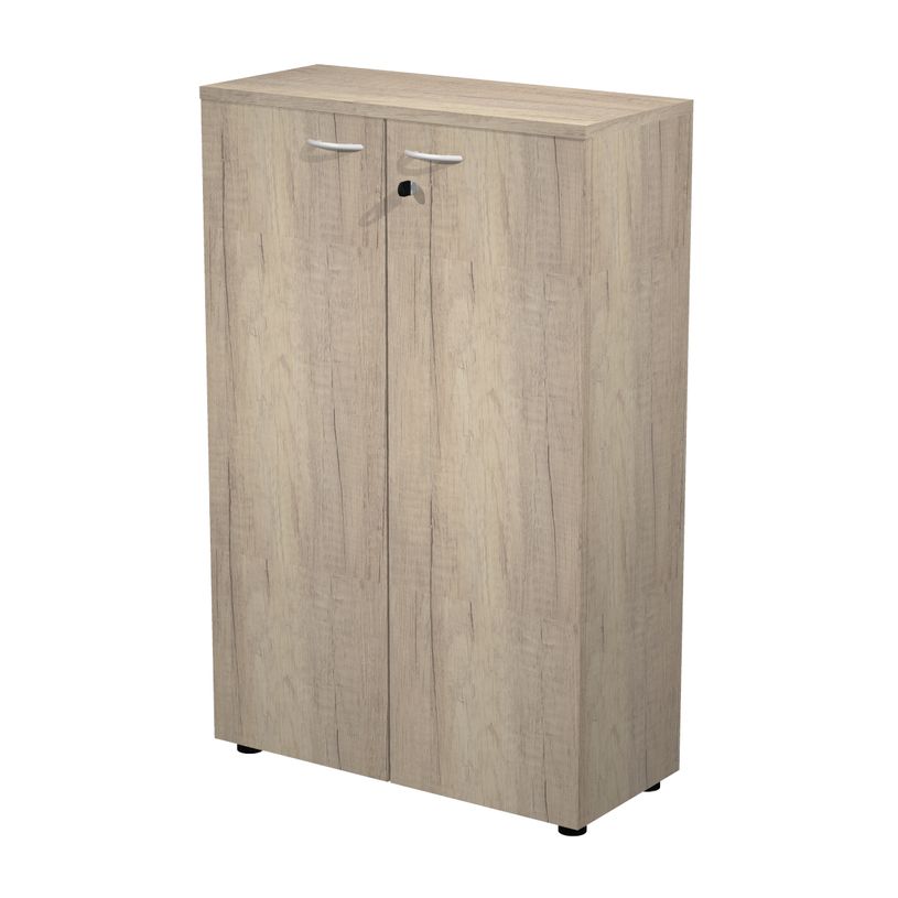 0404052241365-Bibliothèque mi-haute Trend - L80xP35xH120 cm - 2 portes en mélaminé avec serrure - ch