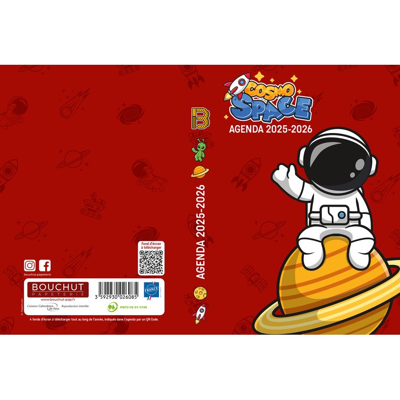 3592930026085-Agenda RDC reliure intégra BOUCHUT "Cosmo Space" 12,5 x 17,5 cm coloris rouge -P_405227462_2-1
