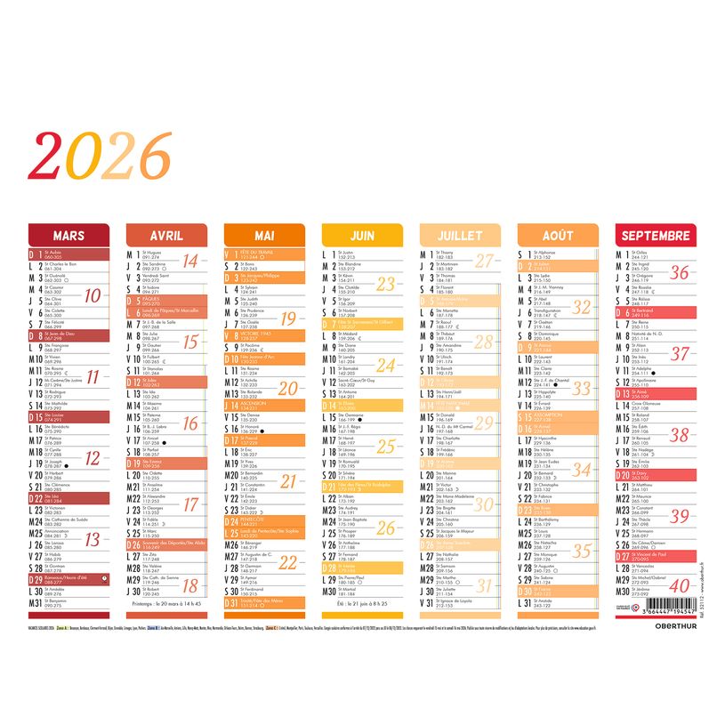 3664447194547-Calendrier Arc-en-ciel - 7 mois par face - 21 x 26,5 cm - Oberthur-P_405228539_2-1