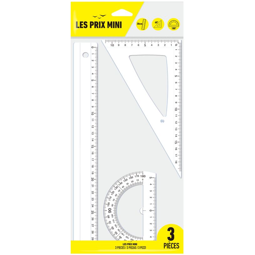 3154149819003-Les Prix Mini - Kit de traçage 3 pièces - Règle 30 cm - équerre et rapporteur en blist-P_405235028_1-0