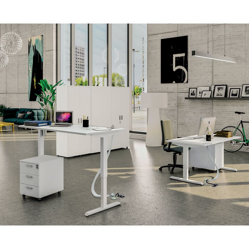 3253310204454-Bureau LEVEL - Bureau éléctrique - L120 - pied blanc - plateau Imitation hêtre-P_405239213_3-1